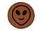 Smiling Happy Alien Emoticon Round Iron-On Engraved Faux Leather Patch Applique - 2.5"